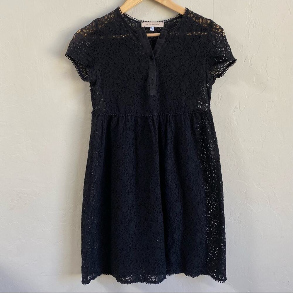 See By‎ Chloe Black Lace Short Sleeve Dress